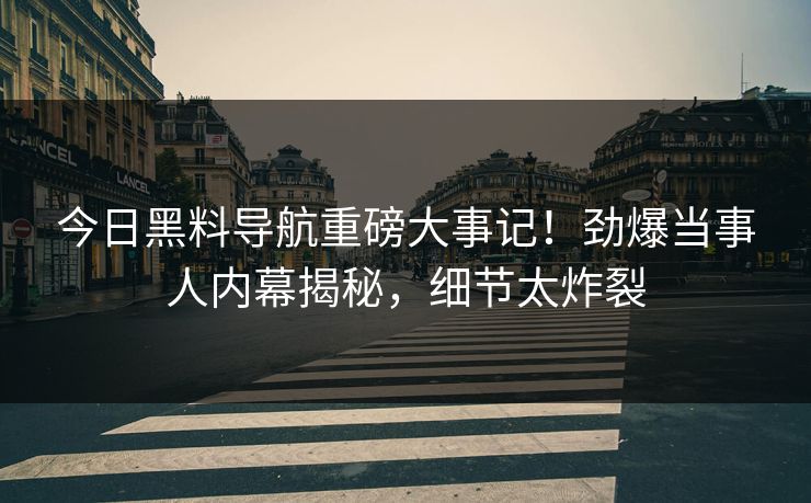 今日黑料导航重磅大事记！劲爆当事人内幕揭秘，细节太炸裂