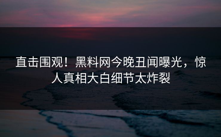 直击围观！黑料网今晚丑闻曝光，惊人真相大白细节太炸裂