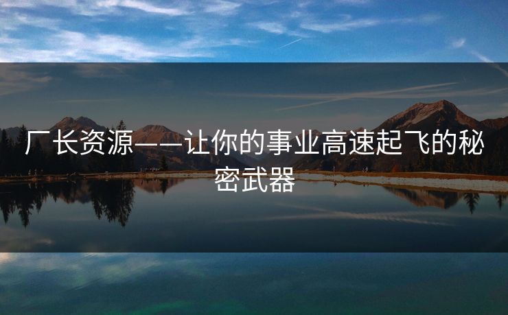 厂长资源——让你的事业高速起飞的秘密武器