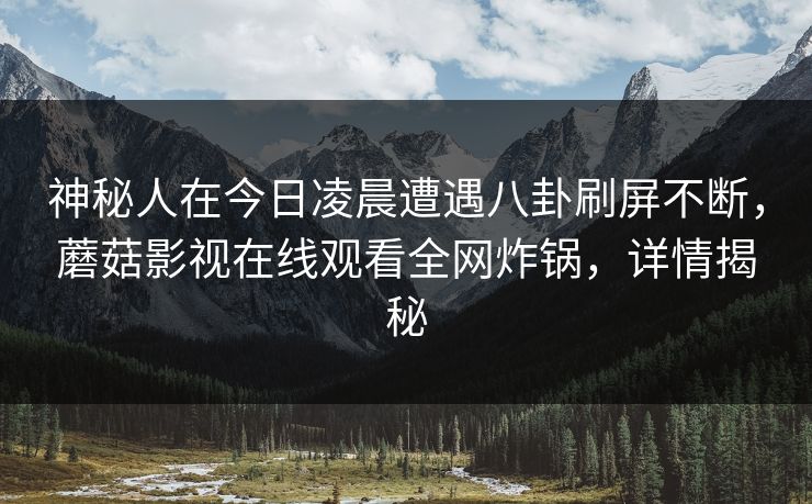 神秘人在今日凌晨遭遇八卦刷屏不断，蘑菇影视在线观看全网炸锅，详情揭秘