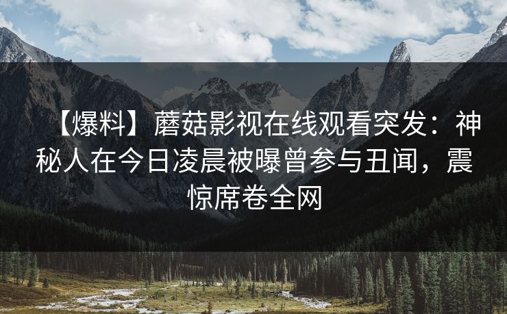 【爆料】蘑菇影视在线观看突发:神秘人在今日凌晨被曝曾参与丑闻,震惊席卷全网 【爆料】蘑菇影视在线观看突发:神秘人在今日凌晨被曝曾参与丑闻,震惊席卷全网