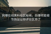网曝在线黑料社区秘闻，劲爆明星细节热议让你评论区炸了