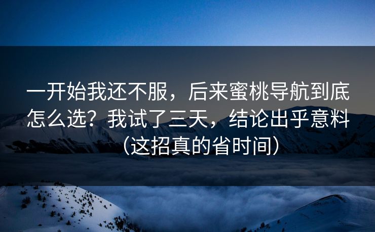 一开始我还不服，后来蜜桃导航到底怎么选？我试了三天，结论出乎意料（这招真的省时间）